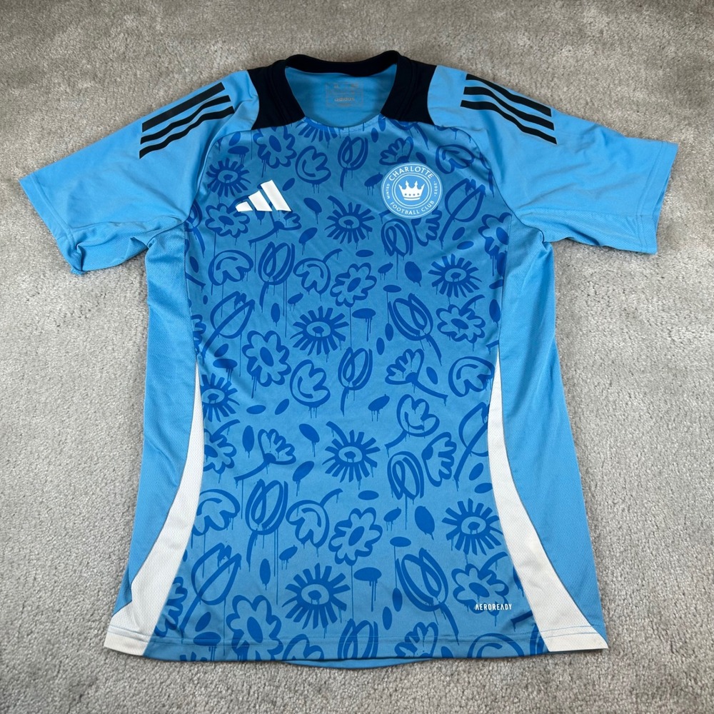 Adidas Charlotte FC Jersey Mens Medium Blue Floral Graffiti Soccer Shirt IS2772